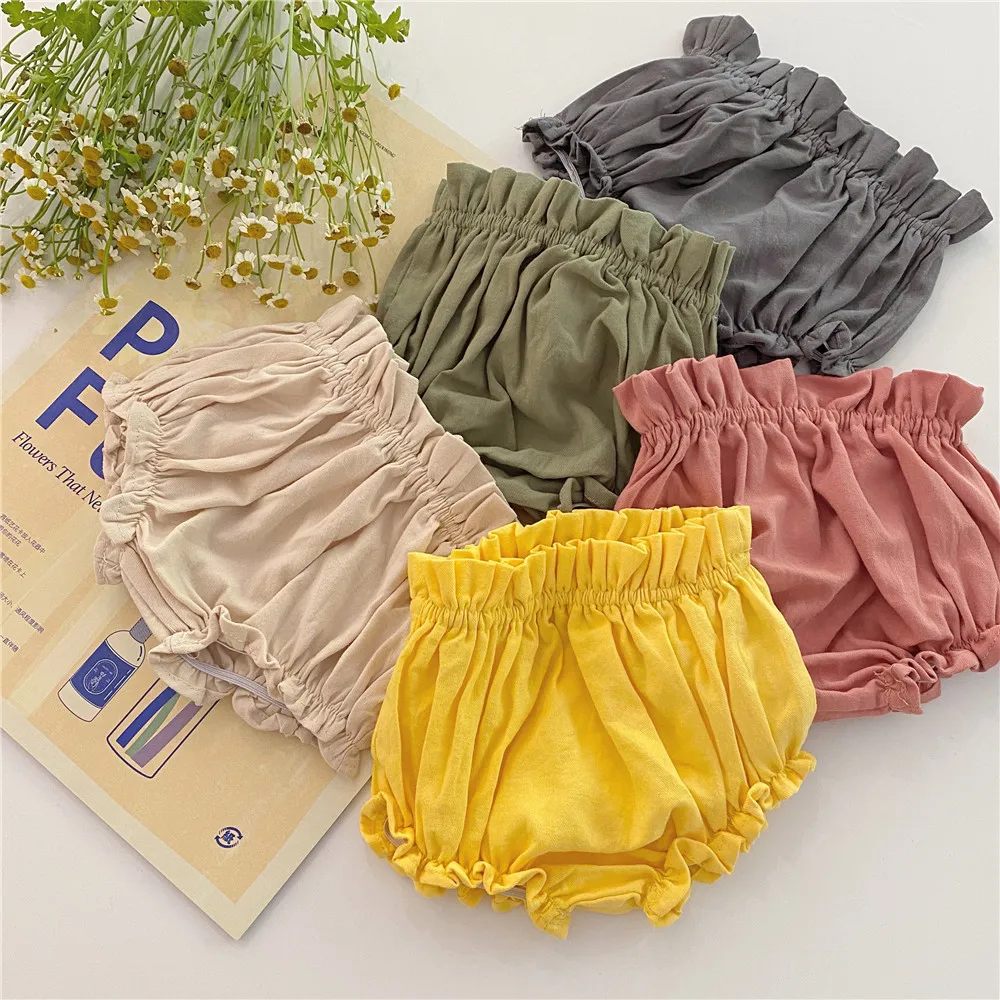 Pantalón bloomer de lino con volantes para bebé niña