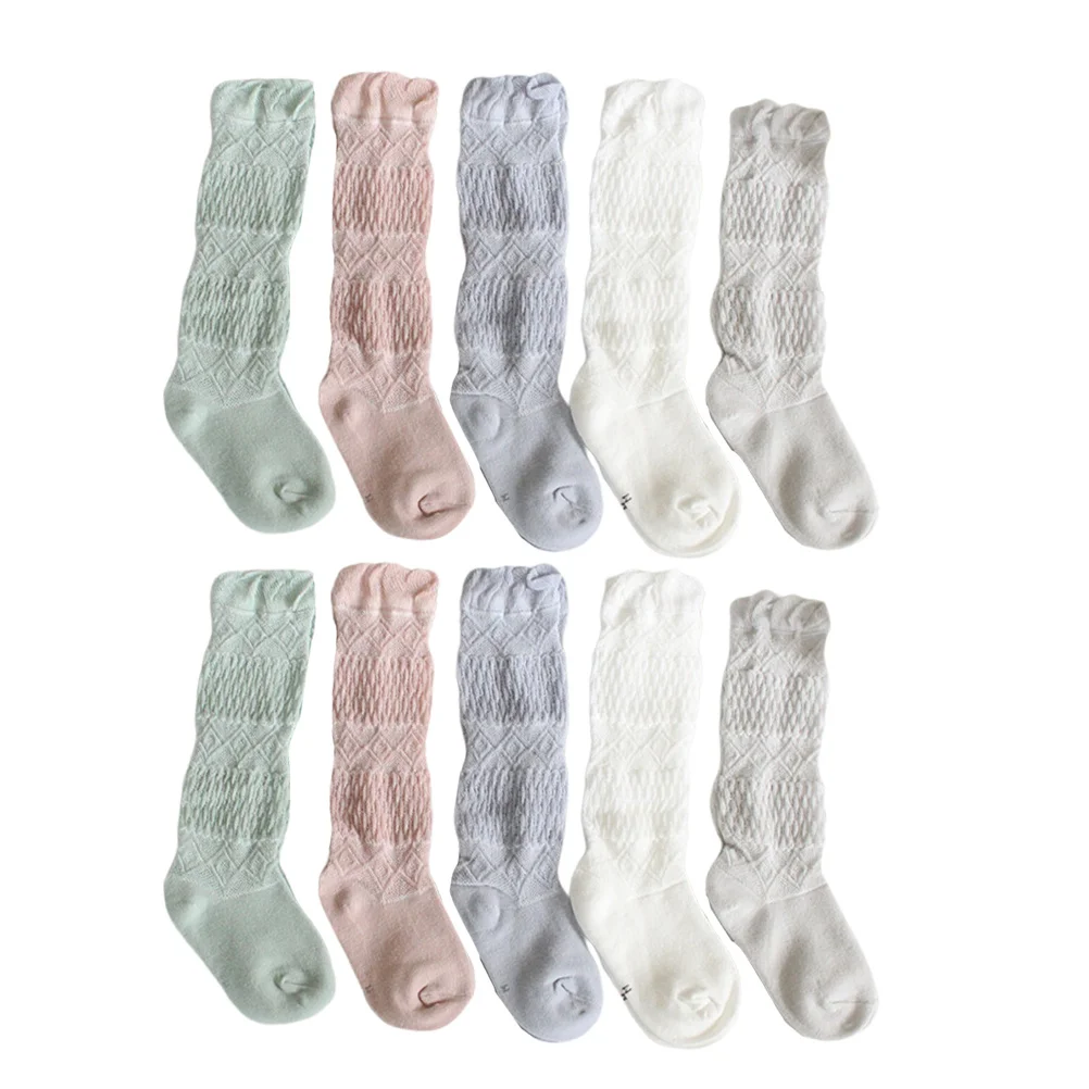 5 pares de calcetines hasta la rodilla para bebé, medias de algodón suaves, elásticas, transpirables, calcetines cálidos para niños pequeños, talla S 0-1 años, blanco y rosa - imagen 2