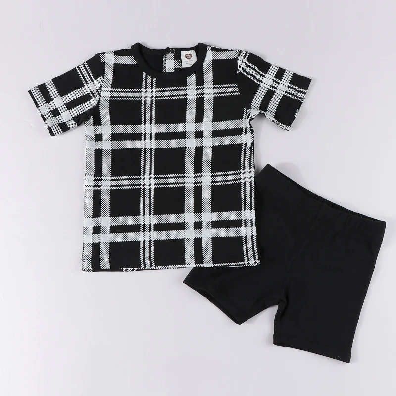 Pijama de niño de algodón a cuadros de manga corta verano