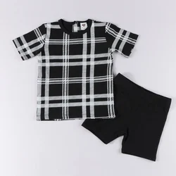 Pijama de niño de algodón a cuadros de manga corta verano