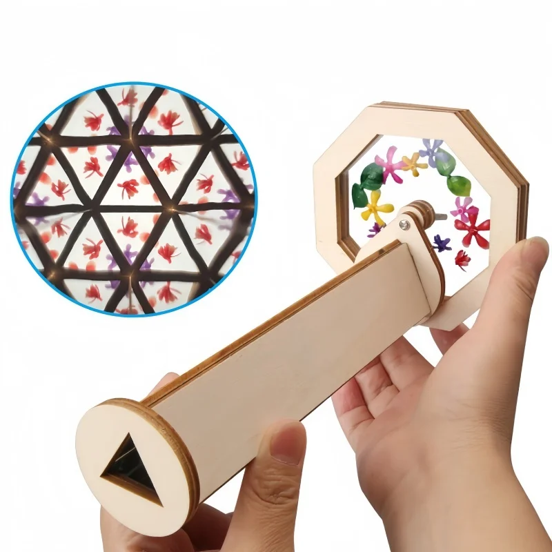Caleidoscopio giratorio mágico de madera DIY, juguete para niños, juguetes de ciencia física, herramienta Experimental, Kit de vástago, aprendizaje educativo para regalo de chico
