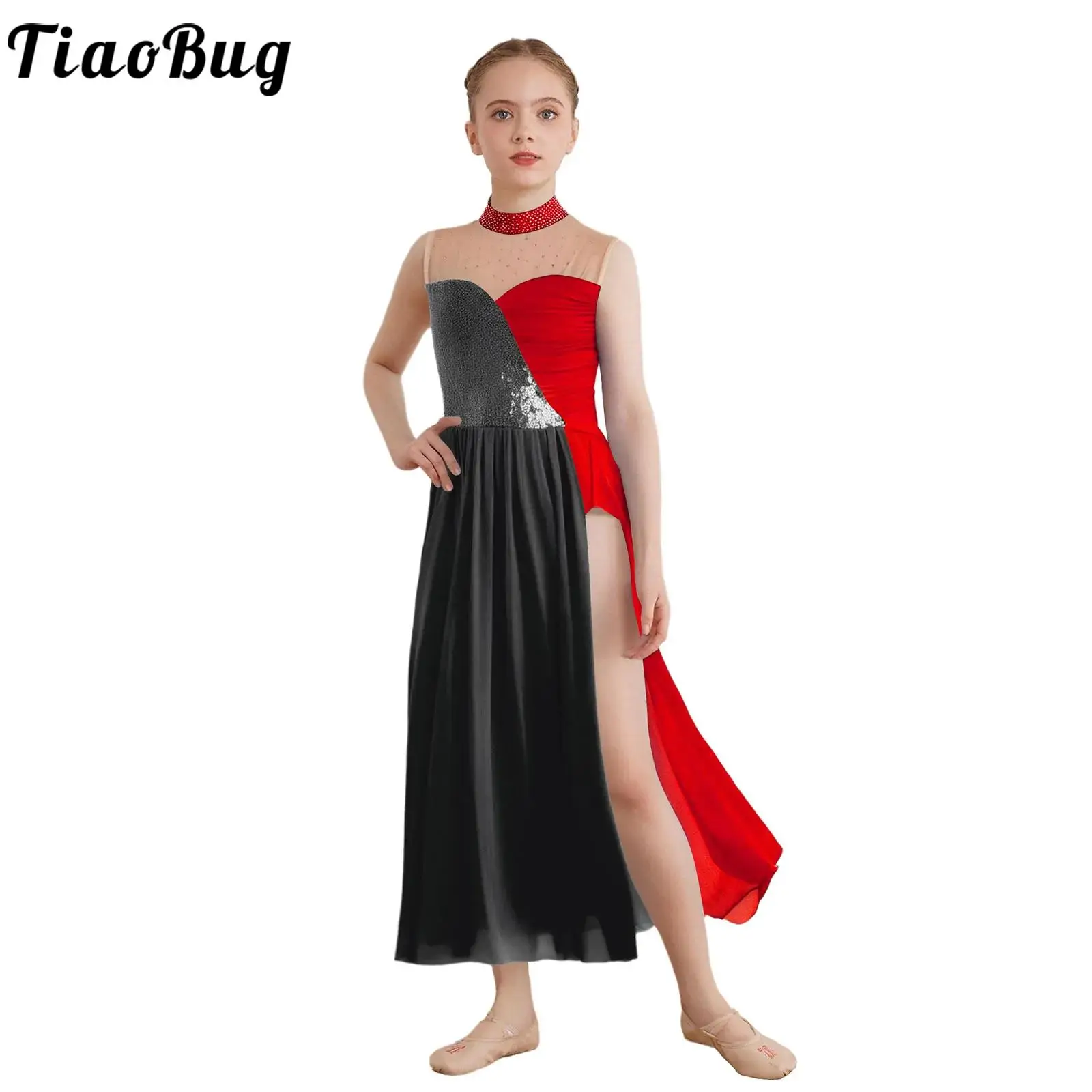 Vestido de baile sin mangas con malla lateral moderno para niñas - imagen 3