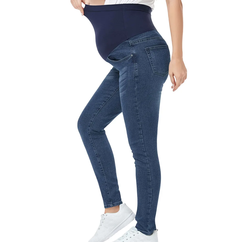 Pantalón de maternidad Otoño e Invierno nuevo ajustado de cintura alta mujeres embarazadas Jeans soporte cintura levantamiento cadera pies pequeños elásticos - imagen 4