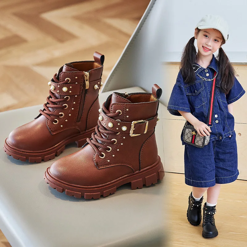 Otoño Invierno niños zapatos de cuero de suela blanda botas cortas para niñas estilo británico botas de cuero para niños mayores botas cortas para niños - imagen 4