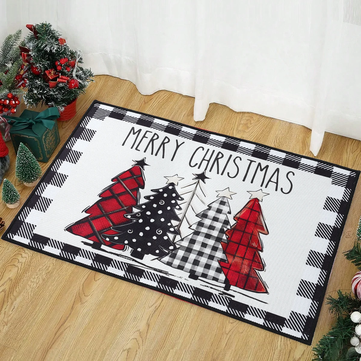 Alfombra decorativa navideña para puerta de entrada, dormitorio, baño, inodoro, alfombra antideslizante, Feliz Navidad, regalo de Año Nuevo 2024 - imagen 3