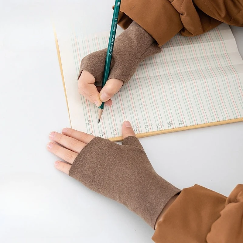 Guantes de medio dedo para niños para escribir, manoplas térmicas de tela de desarrollo, cobertura cálida para la muñeca para tareas escolares, niño y niña