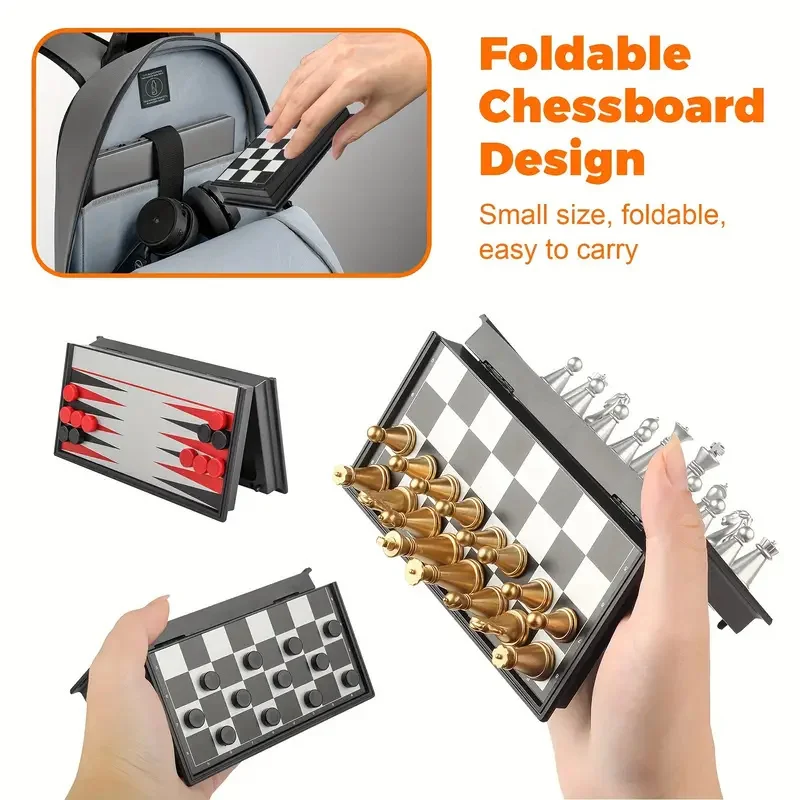 Mini juego de ajedrez magnético, tablero de ajedrez magnético plegable de plástico, juguete interactivo portátil para niños y adultos, regalo de cumpleaños - imagen 2