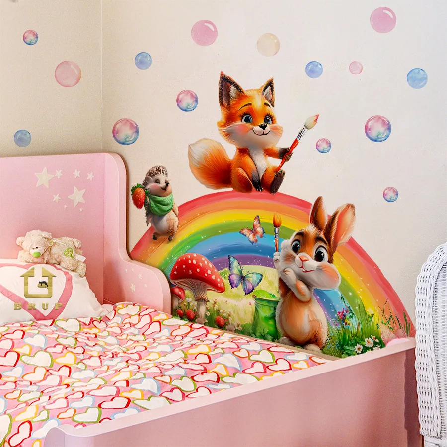 Pegatinas de pared de zorro, conejo, erizo, pegatinas de pared para decoración de habitación de niños, pegatinas de pared autoadhesivas para decoración del hogar - imagen 3