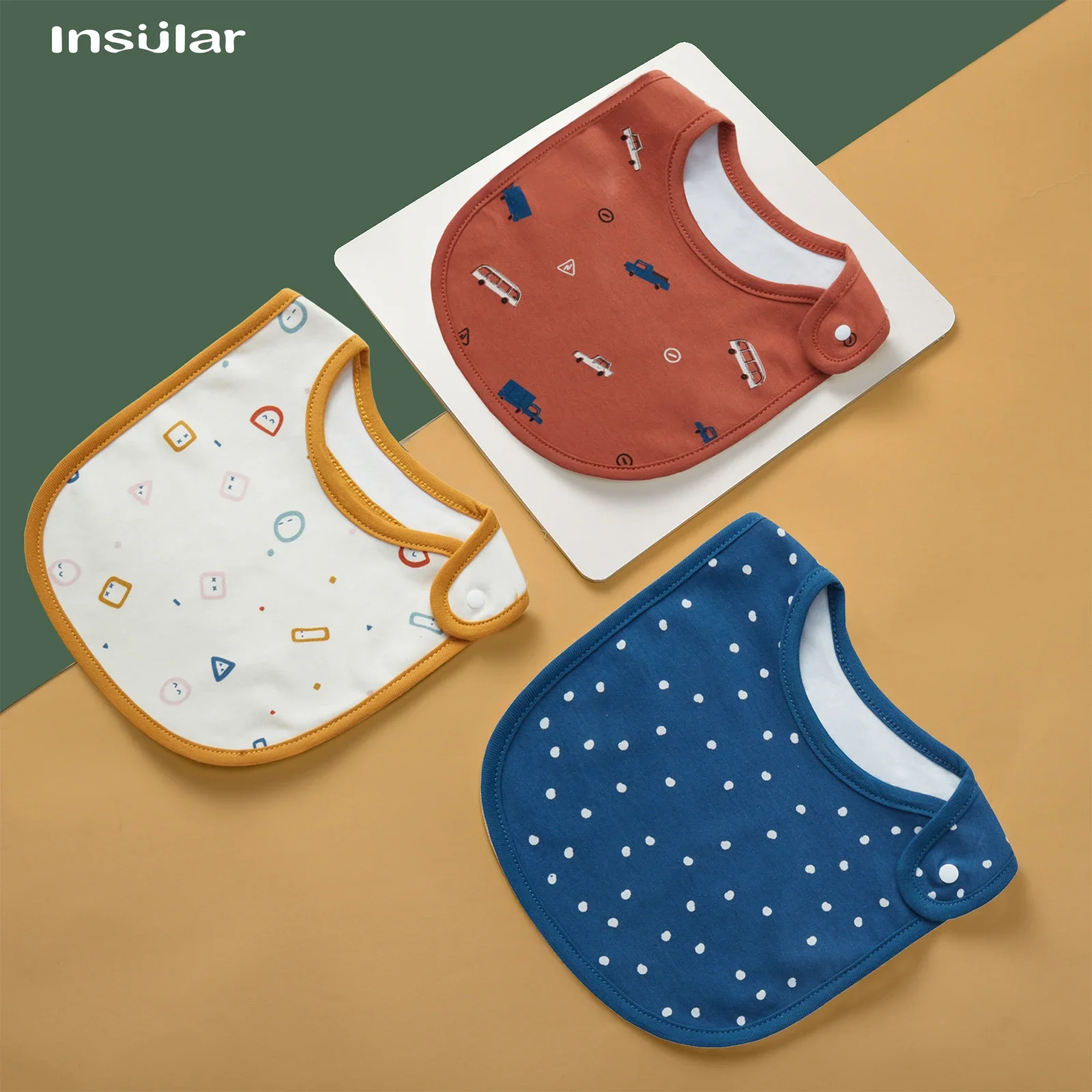 Suave 3 unids/set Baberos para bebé recién nacido alimentación botón a presión de dibujos animados suave en forma de U toalla de Saliva infantil Baberos de algodón para bebé babero de comedor - imagen 2