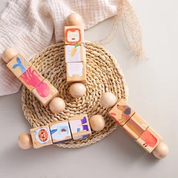 Sonajero de madera Montessori con bloques animales y rompecabezas