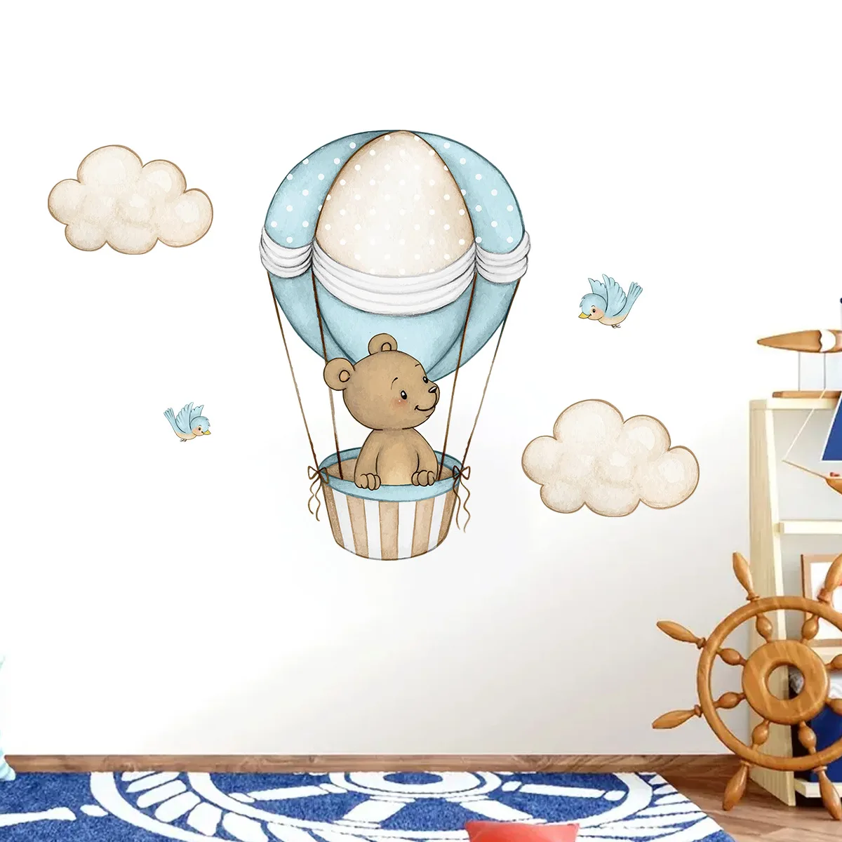 Pegatinas de pared con globos de aire caliente de oso de peluche para bebés, niñas, niños, calcomanías de pared para dormitorio, decoración de pared para guardería y guardería - imagen 3