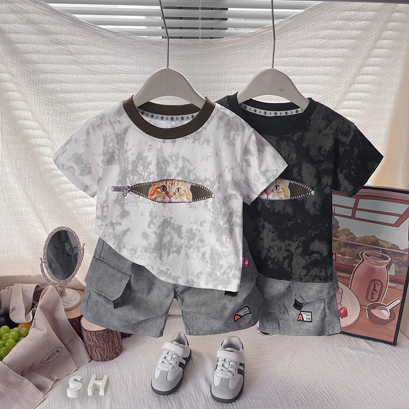 Nueva ropa de verano para bebés, traje informal para niños, camiseta de manga corta, pantalones cortos, 2 unids/set, ropa para niñas, chándales para niños