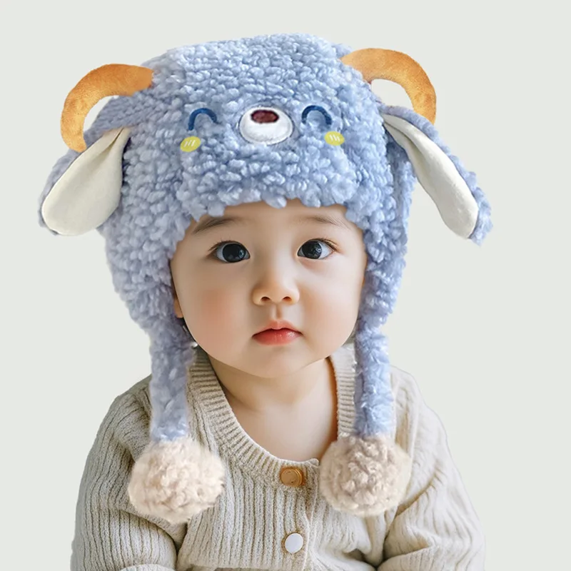 Gorro de felpa para bebé de invierno, gorro con protección para los oídos de oveja de dibujos animados de 6M-3T, gorro acolchado de piel cálida y dulce para niño pequeño - imagen 3