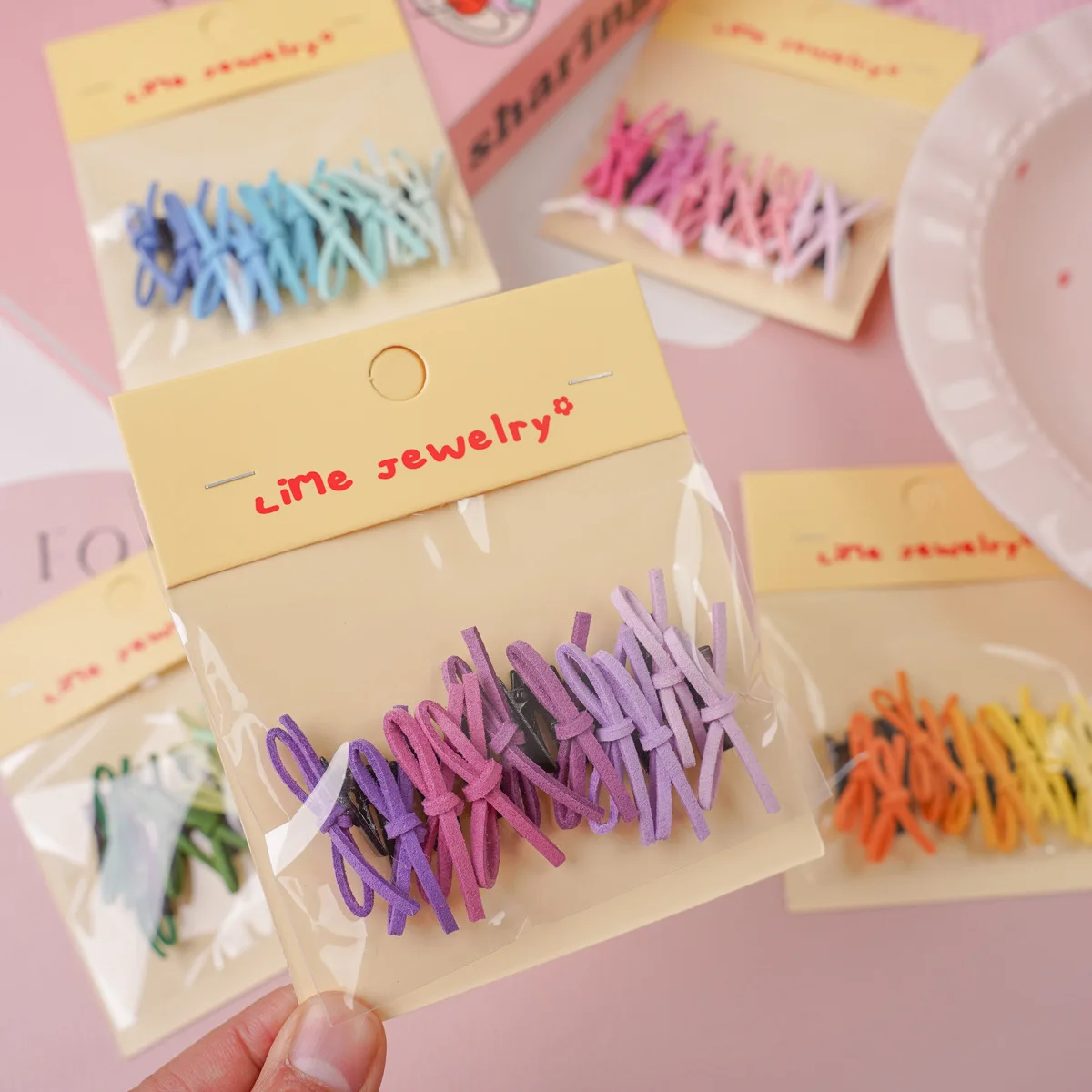 10 Uds. Diademas elásticas con lazo de terciopelo para niñas, dulce moda, Clips BB laterales para el cabello coloridos, bandas de goma, accesorios de estilismo para la cabeza - imagen 4