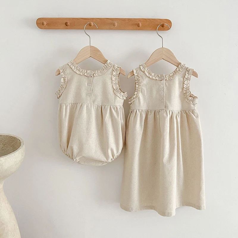 Milangel-vestidos de Hermanas para bebés, monos de verano para niñas, Body de cuello redondo sólido, traje para niños pequeños, 2024 - imagen 3