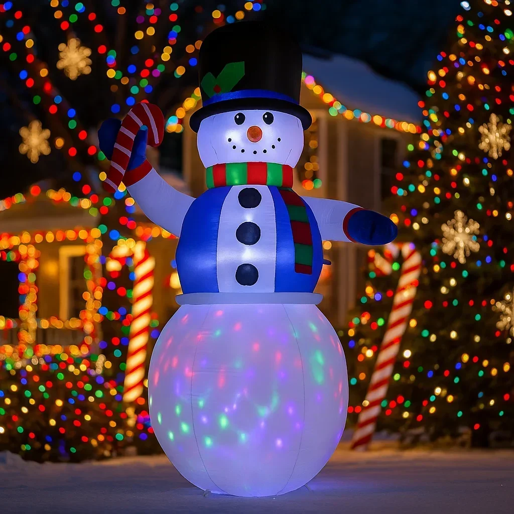 Decoración navideña al aire libre de 5,9 pies, muñeco de nieve, bastón de caramelo, decoración inflable para fiesta de patio, adornos navideños, luces, juguete para el hogar - imagen 2