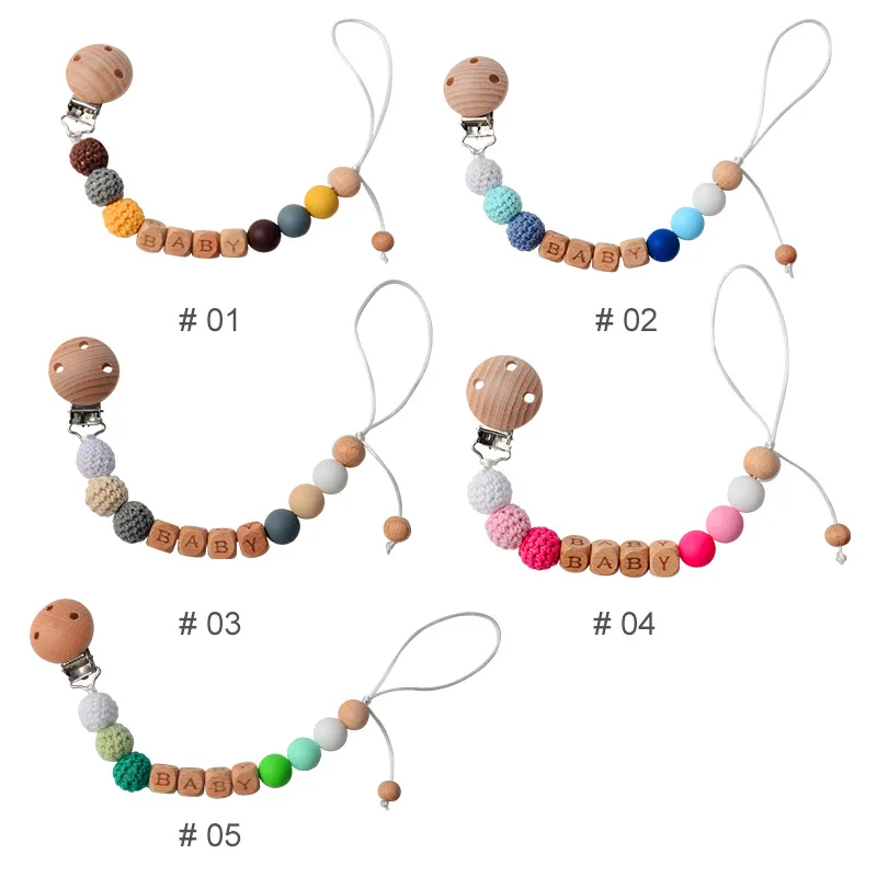 Kit informal de ganchillo para dentición de bebé, mordedor de madera de haya con Clip antipérdida, sonajero de hilo de algodón Natural, juego DIY para recién nacido - imagen 2