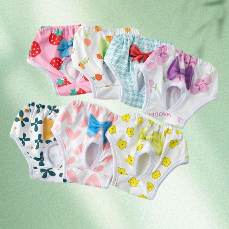 Pañal lavable para perros y mujeres, ropa interior corta con estampado bonito, bragas reutilizables para mascotas, pantalones sanitarios