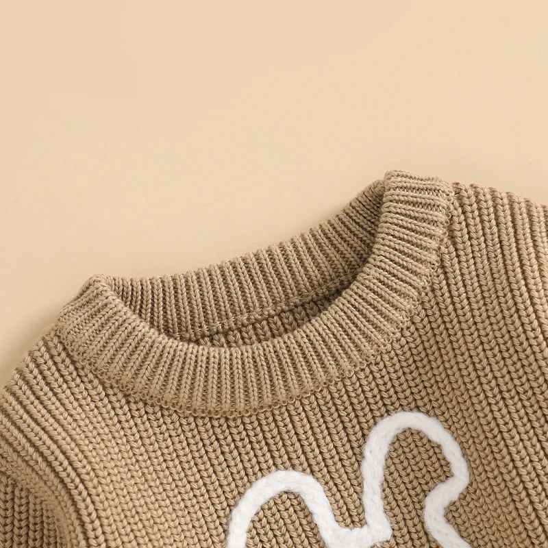 VISgogo Suéteres de Pascua para niños pequeños, conejito de peluche, manga larga, cuello redondo, acanalado, punto grueso - imagen 5