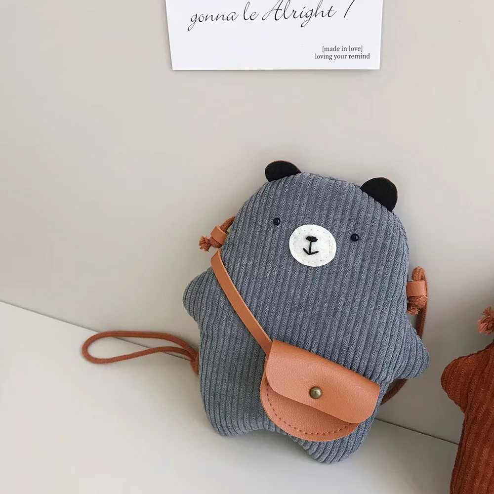 Bolso bonito para niños, bandolera de oso de pana para niñas, bolso de hombro individual de otoño para niños - imagen 4
