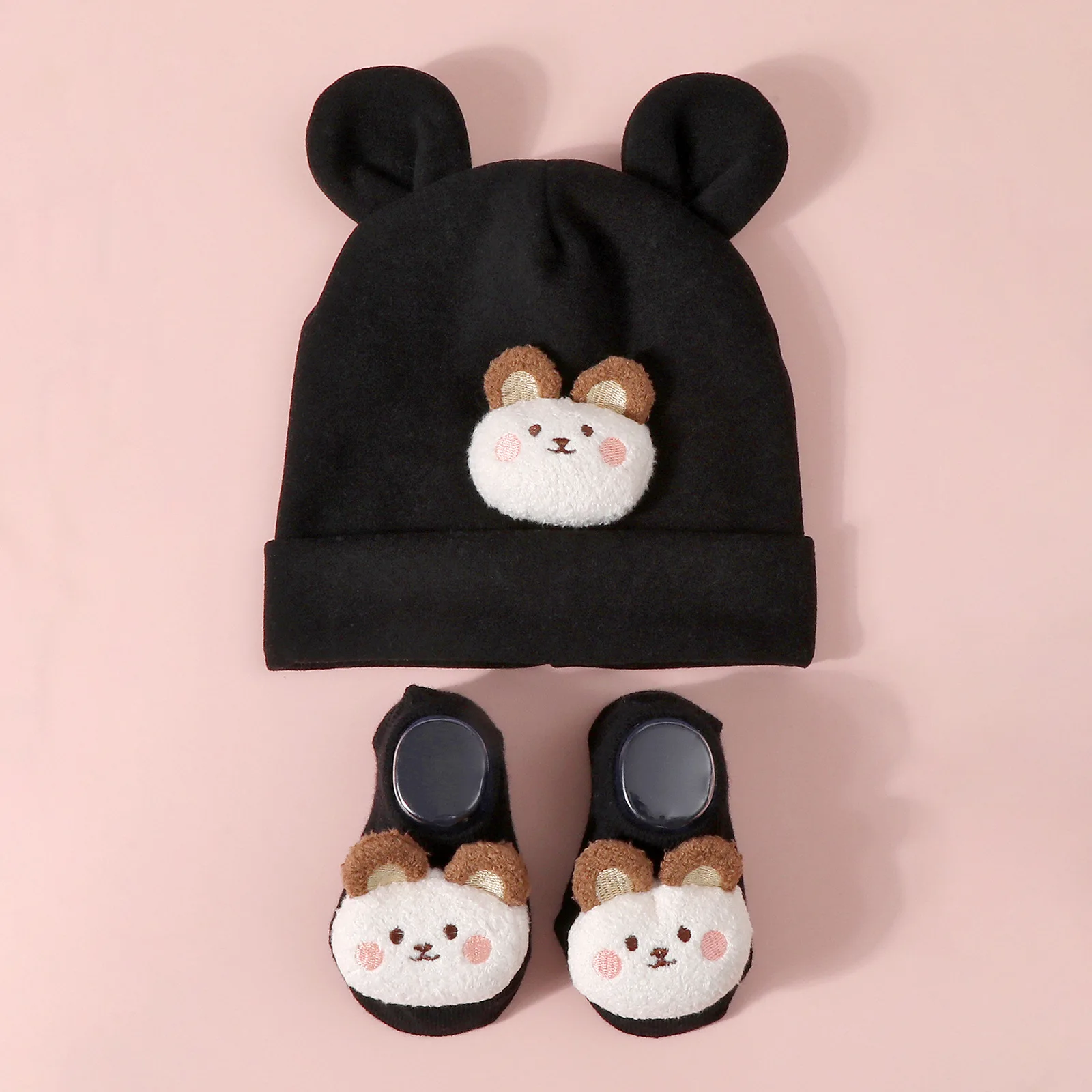 Nuevo 1 Juego de gorros de muñecos de peluche de algodón tejidos, calcetines para bebé recién nacido, calcetín suave para antes de caminar, gorro para niña, gorros, calcetines de turbante - imagen 3