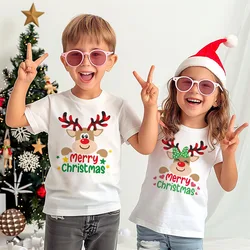 Camiseta con estampado de ciervos de Feliz Navidad para niños, traje de fiesta de Navidad para niños y niñas, camiseta de vacaciones para niños, camiseta de manga corta para niños, ropa