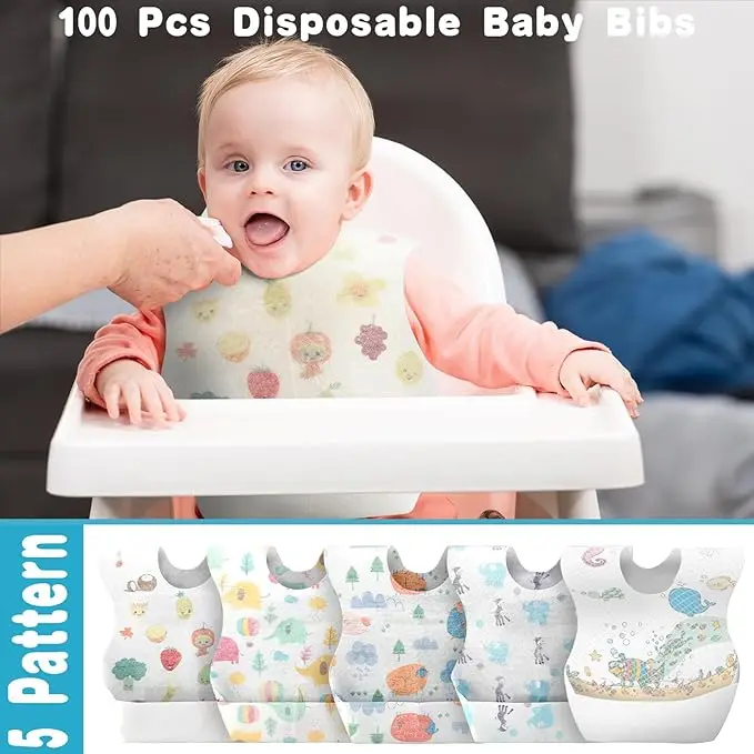Baberos desechables impermeables para bebé, de viaje, individuales - imagen 3
