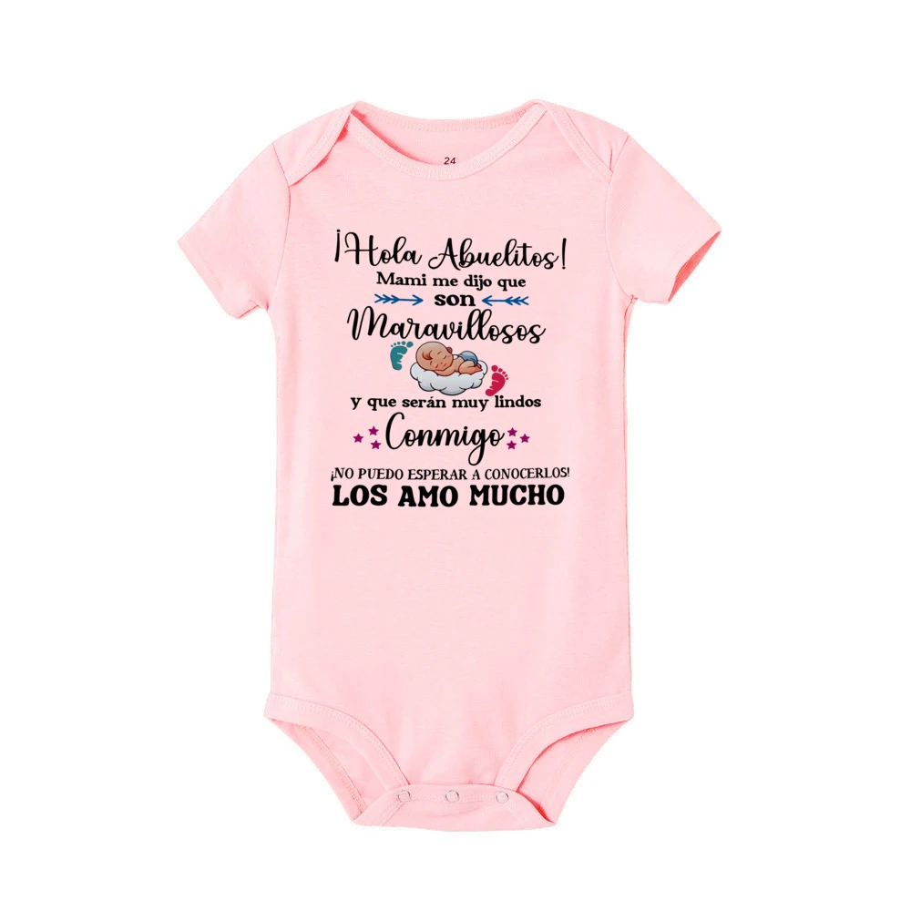 Hola abuelos español impreso bebé Body anuncio de embarazo ropa de bebé recién nacido mameluco infantil mono de manga corta - imagen 5
