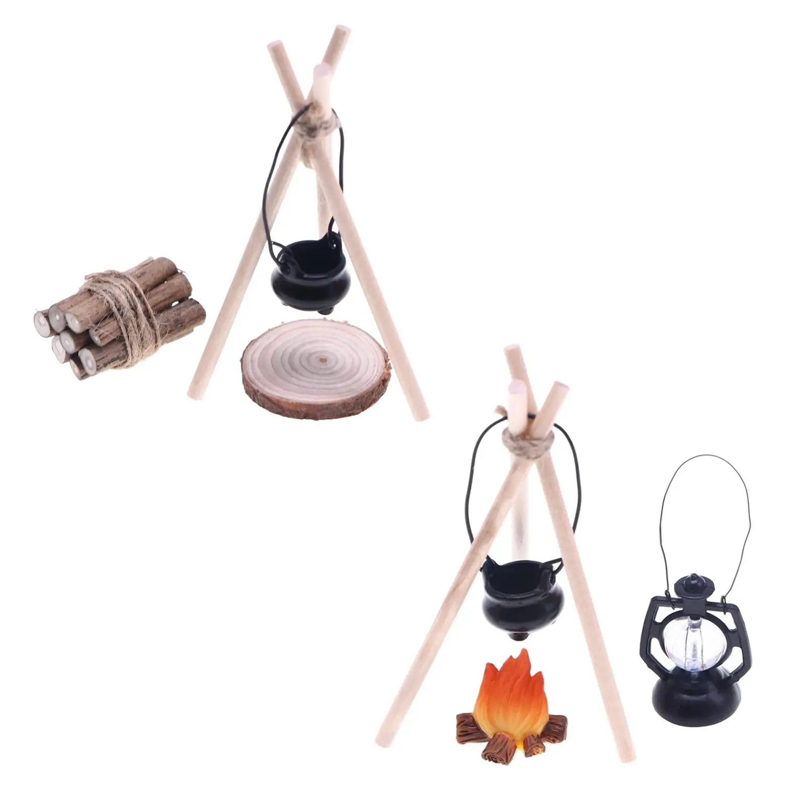 1/12 Dollhouse Camp Set Miniature Scene Model Scene Decor DIY Woodpile Dollhouse Decoration Accessories for Sand Table