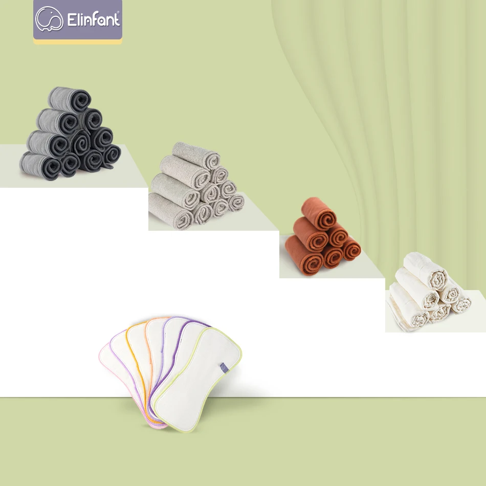 Elinfant todo tipo de inserciones de pañales algodón de bambú microfibra carbón de bambú algodón de cáñamo transpirable para todos los fundas de pañales OS