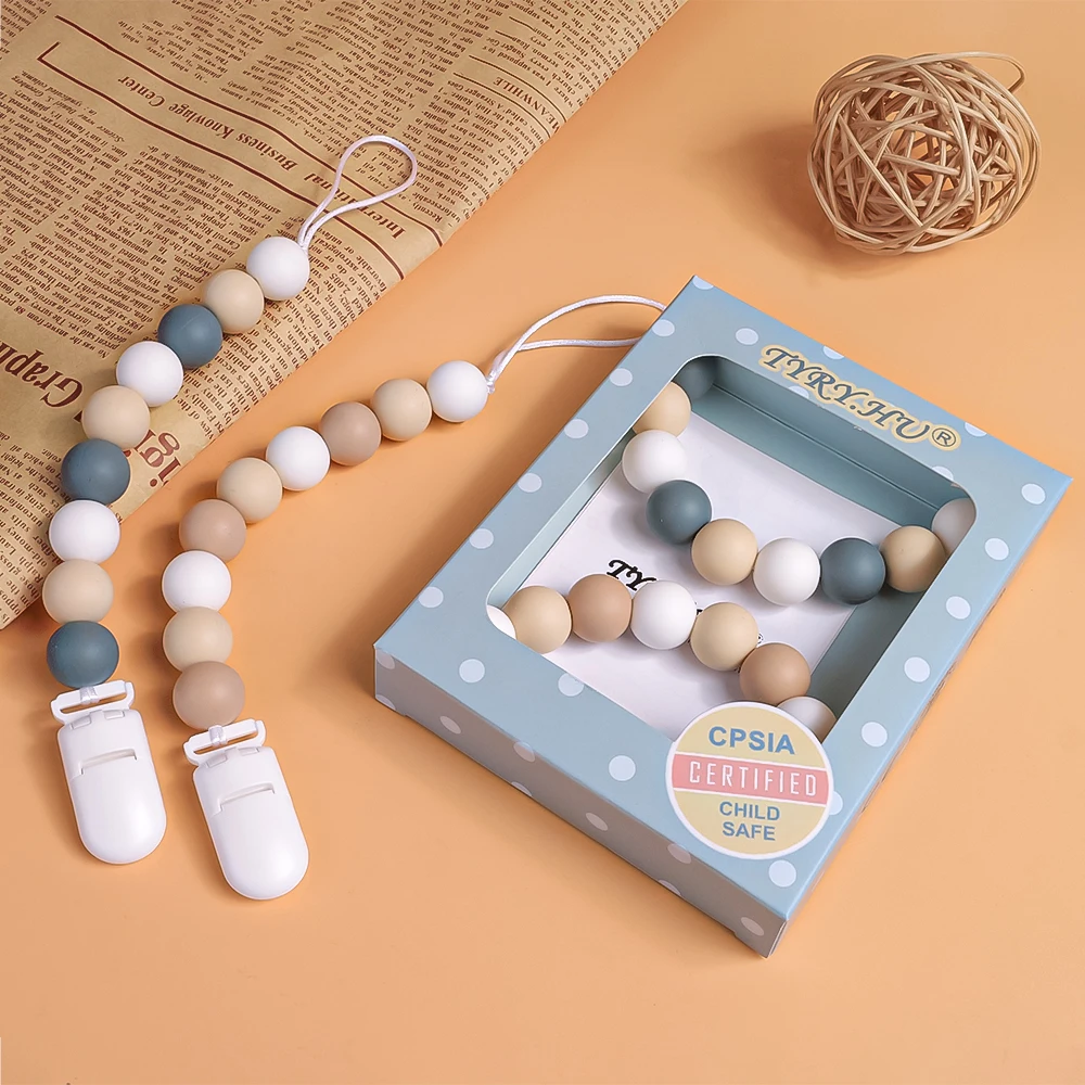 2 unids/set de Clips para chupete de bebé, cuentas de silicona sin BPA, cadena anticaída, juguetes para la dentición para niños y niñas, accesorio de regalo - imagen 4