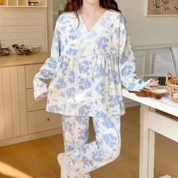 Pijama de maternidad con cuello en V para amamantar - Invierno