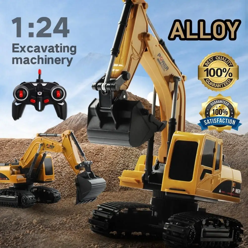 Nueva excavadora de Control remoto de aleación de plástico, excavadoras de orugas amarillas 1:24, excavadora RC de 6 canales de 2,4 Ghz, juguete, regalo para niños