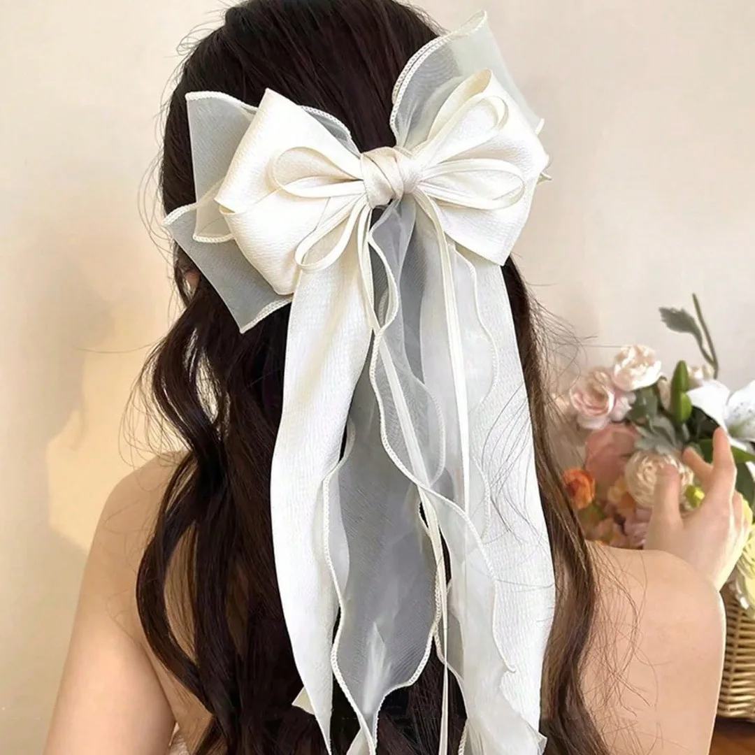 Pasador de pelo con lazo encaje largo para niña – Estilo elegante