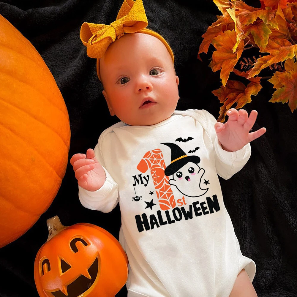 Mi primer mameluco de Halloween para bebé, mono infantil con estampado de fantasma de Halloween, mono de manga larga para recién nacido, traje de Cosplay de Halloween