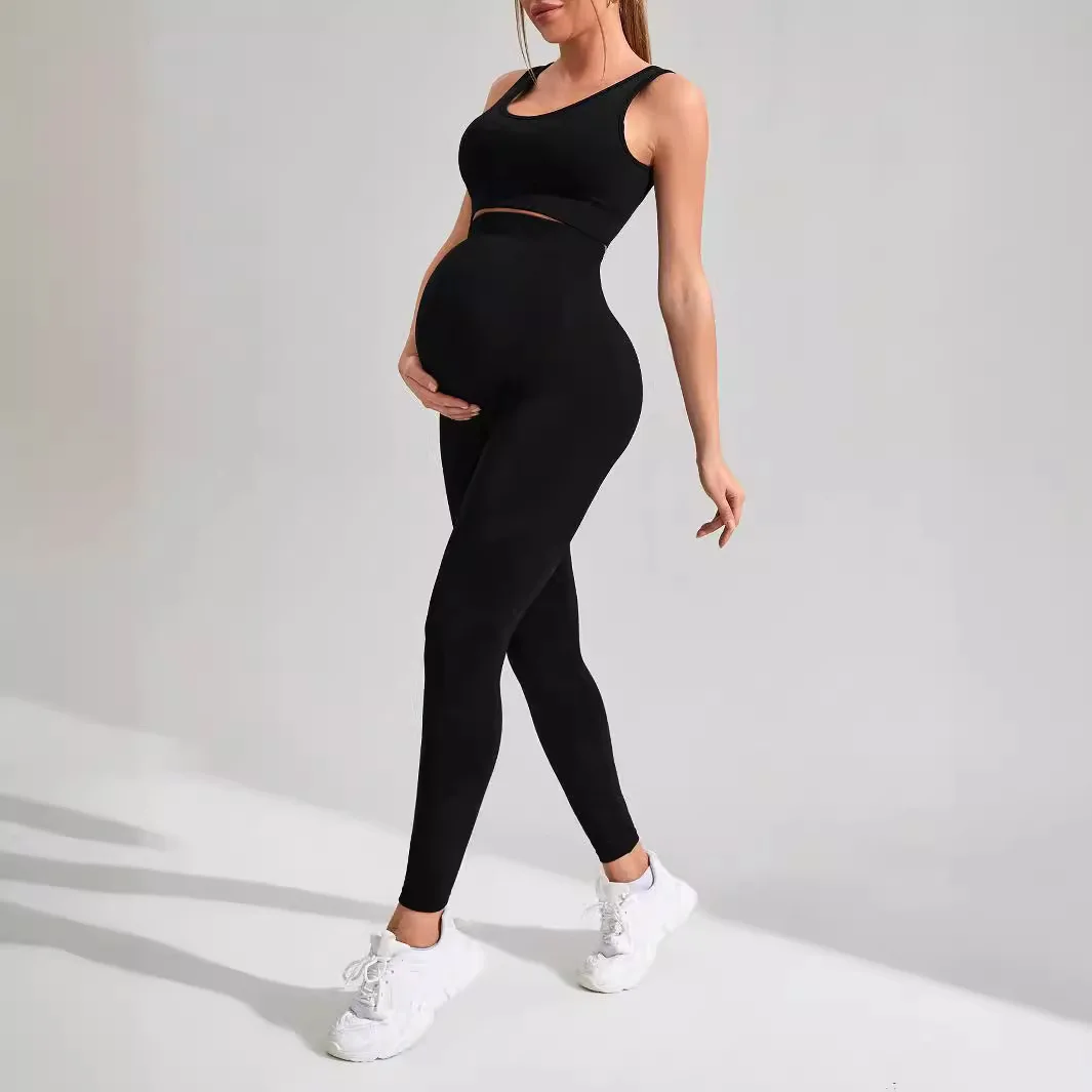 Embarazo cintura alta transfronterizo maternidad Yoga deportes sujetador pantalones traje de secado rápido que absorbe la humedad equipo de Fitness para mujeres - imagen 5