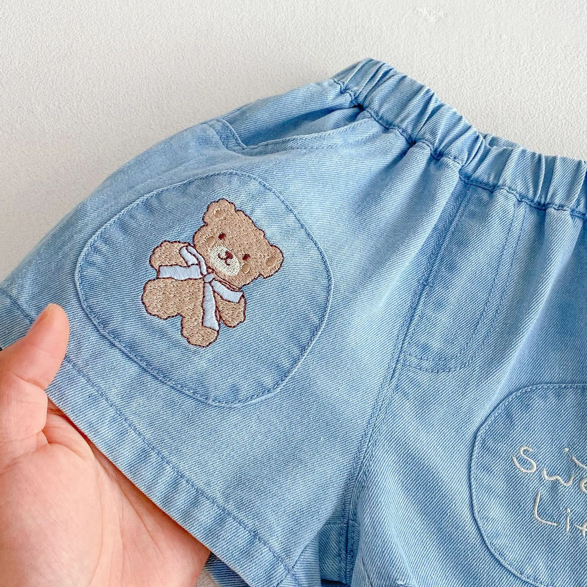 Conjunto de ropa de verano para bebé, chaleco a rayas y pantalones cortos vaqueros, traje infantil de estilo de dibujos animados, traje de camiseta para niñas pequeñas - imagen 5