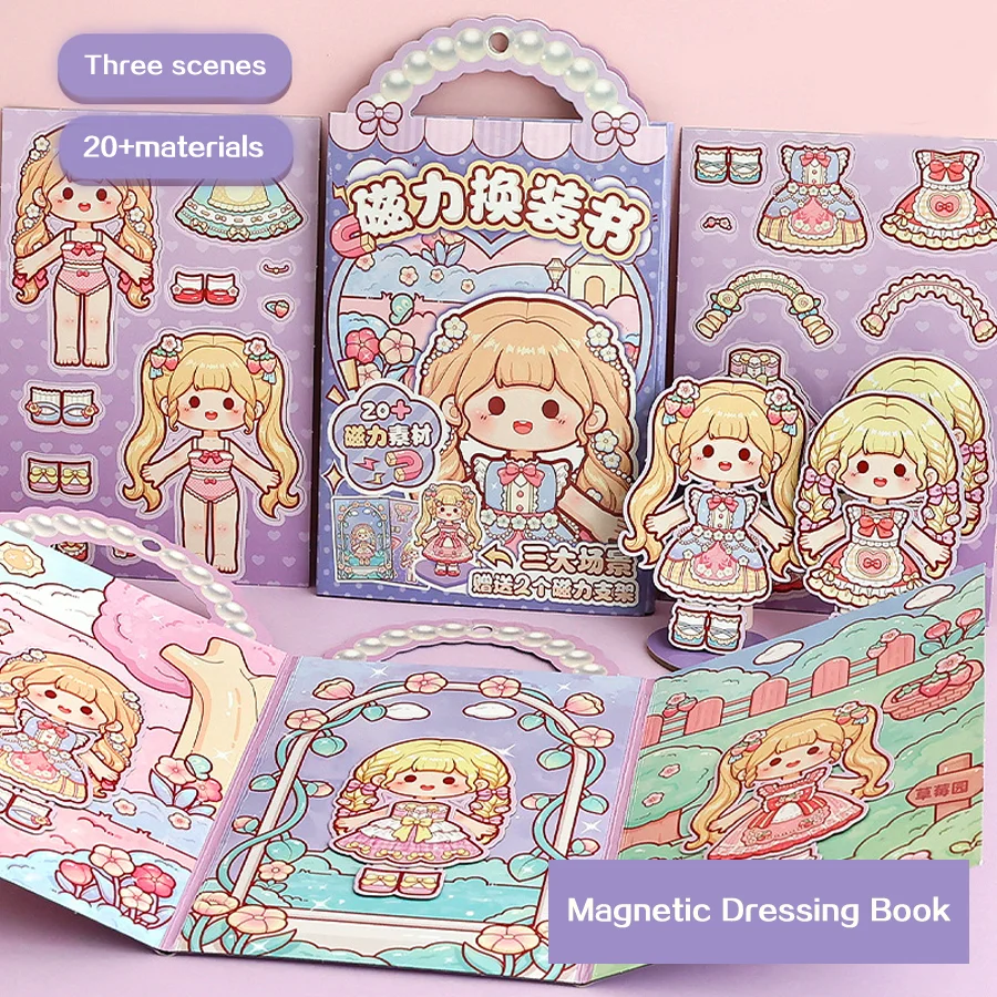 Tilado vestir libro magnético silencioso cuenta de mano para niñas y niños pegatinas de escena de juguete magnético hechas a mano - imagen 4