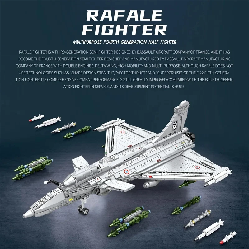 2099 Uds. Modelo de combate Rafale, bloques de construcción Diy, serie de aviones militares, bloques de montaje, adorno de escritorio, juguetes para niños, regalos de vacaciones - imagen 2
