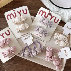 Horquillas de tela a cuadros color caramelo para cabello infantil