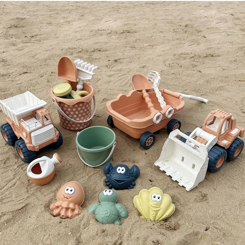 Juego de arena y agua para niños, juguetes para niños, carrito, Bulldozer, cubo de playa, pala, camión de arena tirado a mano, juguetes de arena para playa de verano