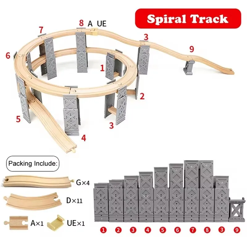 Pista de tren de madera con puentes y curvas para niños - imagen 5