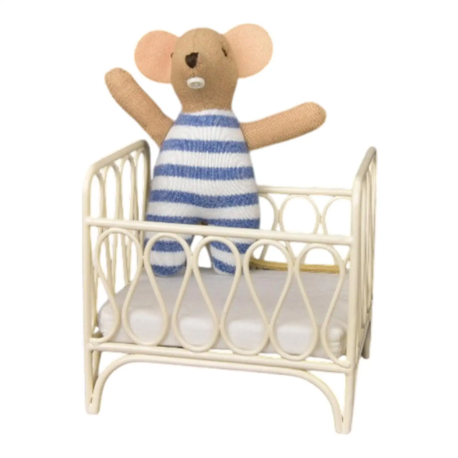 1/12 Dollhouse Bedside Crib Decorative Miniature Furniture Room for Gift Life Scene Layout Handcraft Furnishings Ornaments