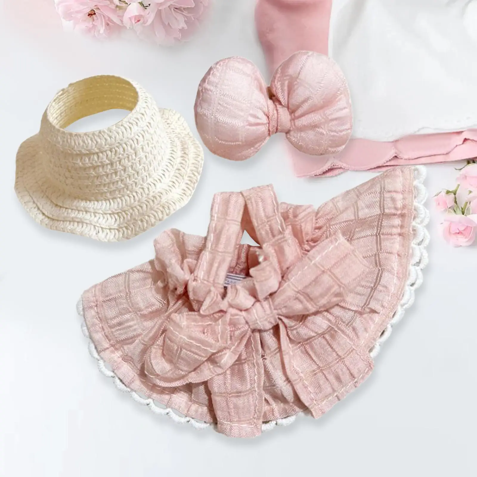 3Pcs Dolls Dress with Hat Bow Hairpin for 15-17cm Dolls Dress up Halloween Gifts