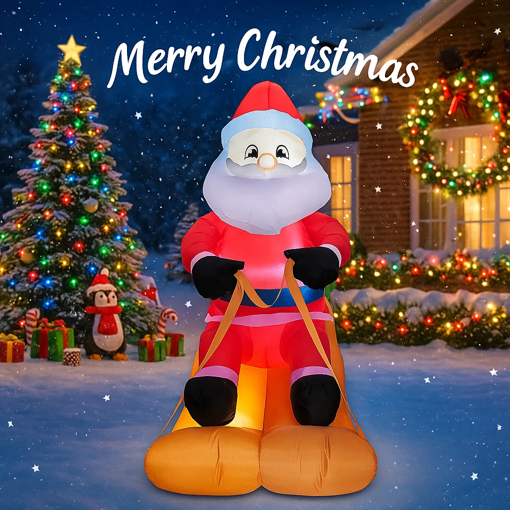 Decoraciones inflables para vacaciones al aire libre, trineo de Papá Noel, decoración de fiesta de patio de Navidad, luces de adorno de Navidad, juguetes para el hogar, 6,5 pies - imagen 3
