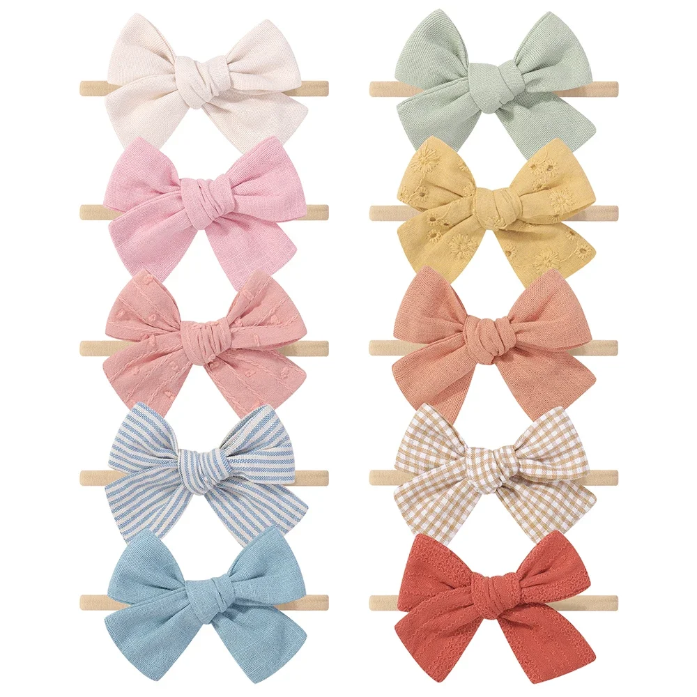 10 Uds. Conjunto de diadema con lazo para niñas, nailon elástico suave, bandas para el pelo de Color sólido para recién nacidos, accesorios para sombreros hechos a mano - imagen 2