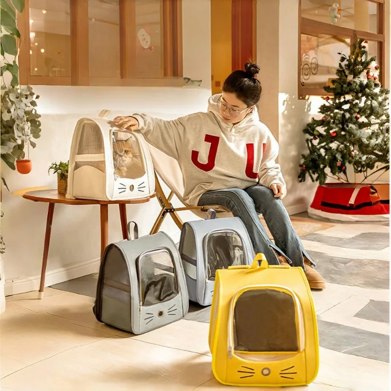 Mochila transportadora de gatos de viaje al aire libre, bolso de hombro portátil transpirable para cachorros y gatitos, suministros de transporte para mascotas con cremallera para perros pequeños - imagen 4