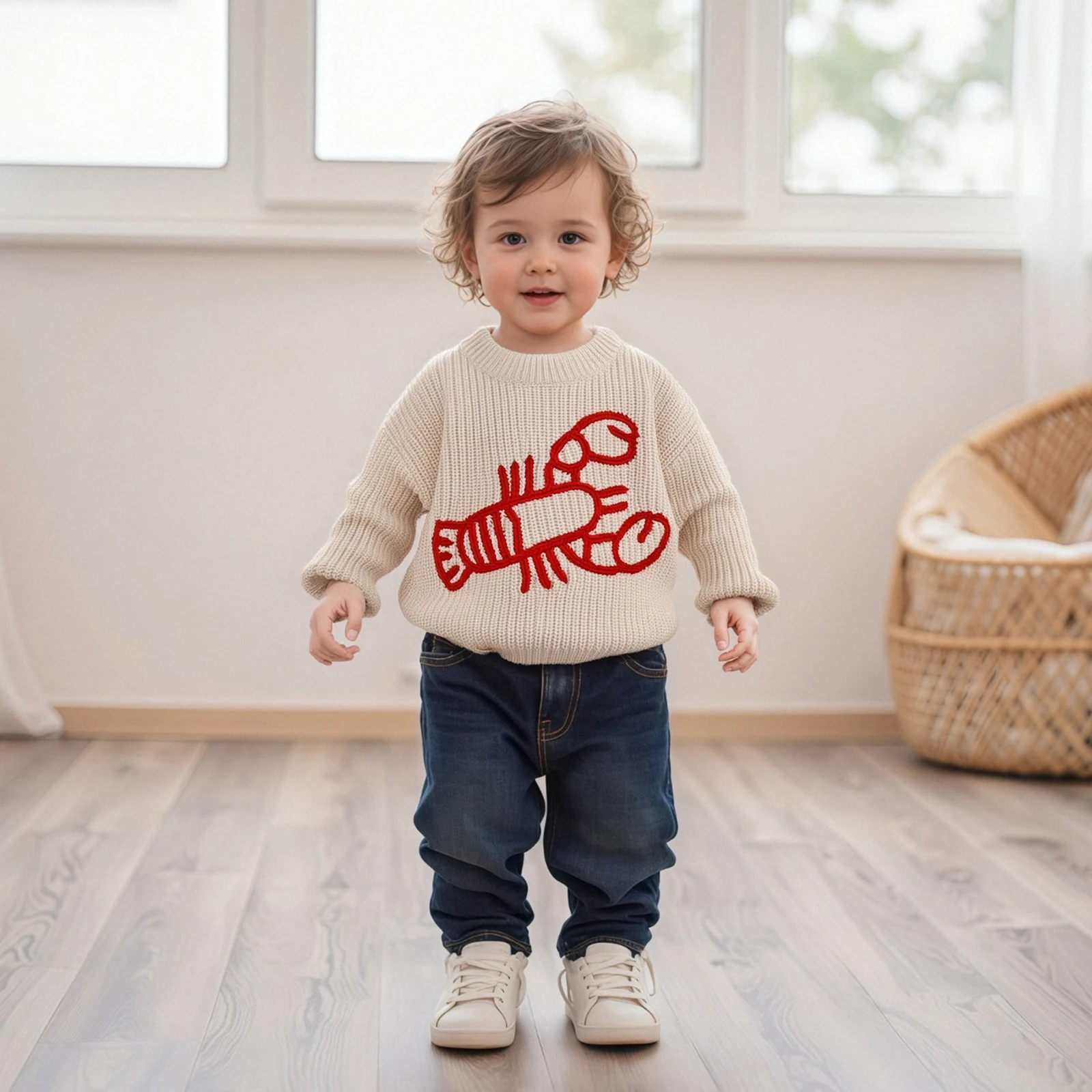 VISgogo Suéter para niños de manga larga con cuello redondo, cangrejo, cálido suéter de invierno, ropa para niñas y niños - imagen 2