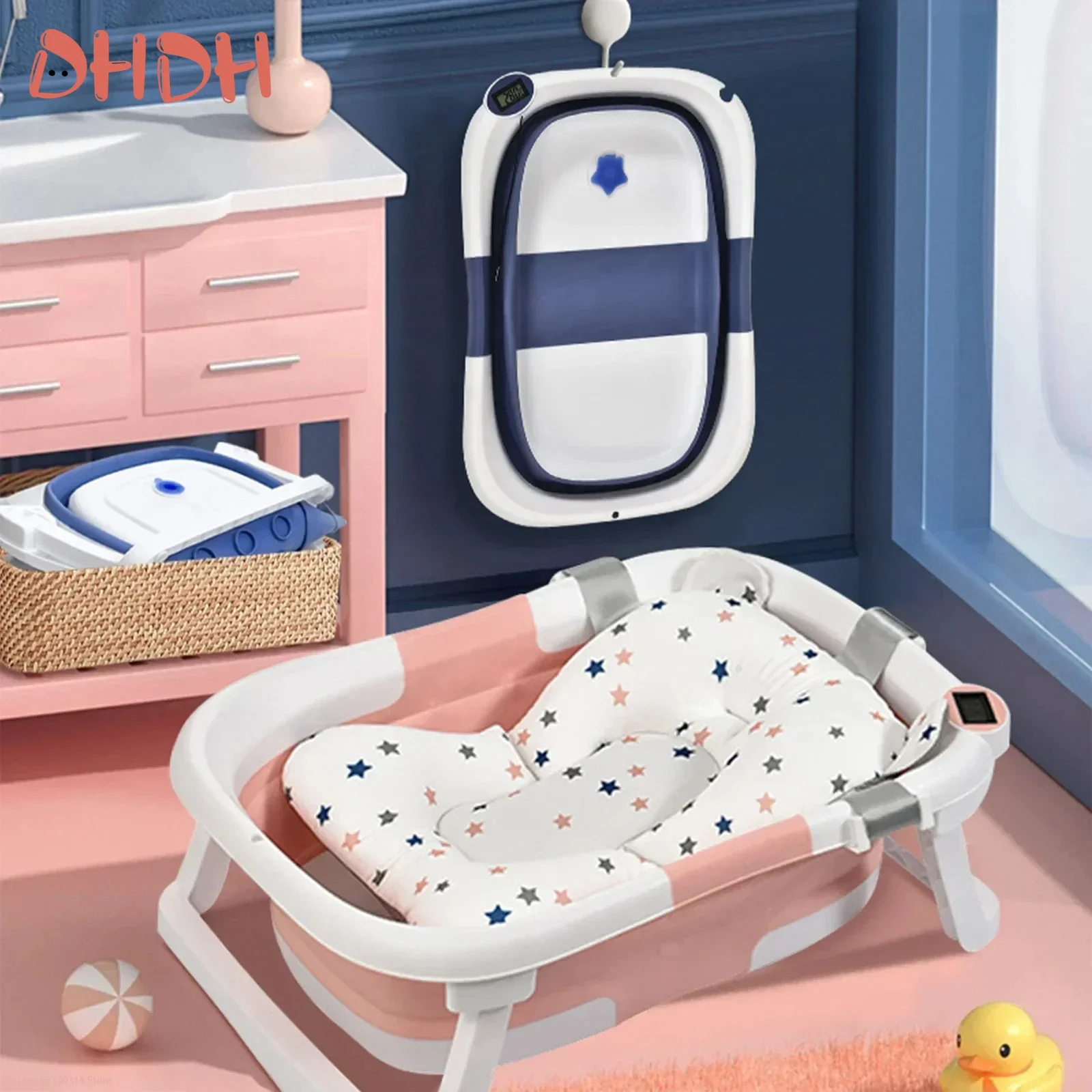 Bañera plegable silicona con indicador de temperatura antideslizante