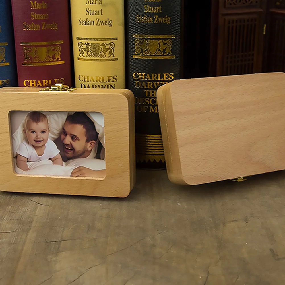1 Juego de organizador de dientes de bebé, caja de almacenamiento de dientes de hoja caduca de madera para recoger fotos de dientes de bebé, información de nacimiento, soporte para dientes de hoja caduca - imagen 5
